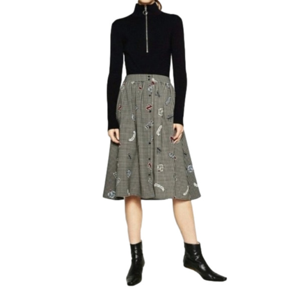 Zara Gingham Varsity School Button Down Skirt Size S - Picture 1 of 11